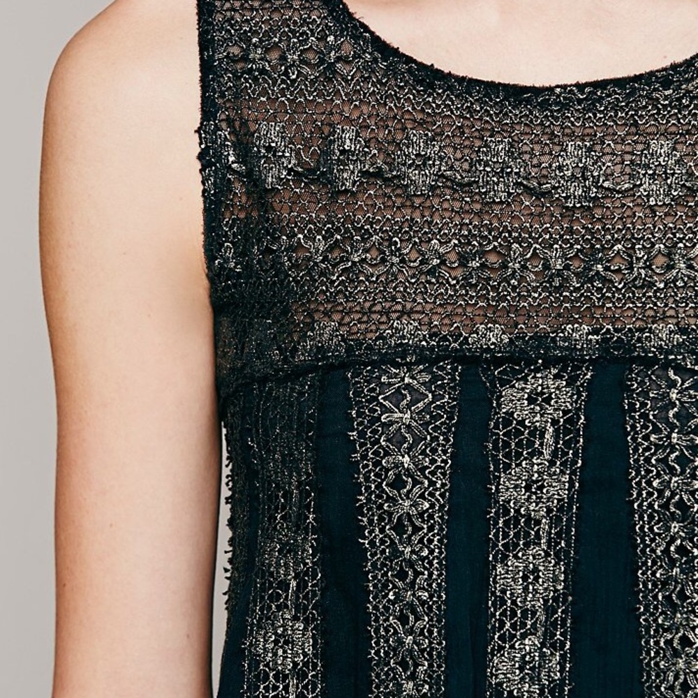 Free People Gorgeous Black and Gold Foil Dress S